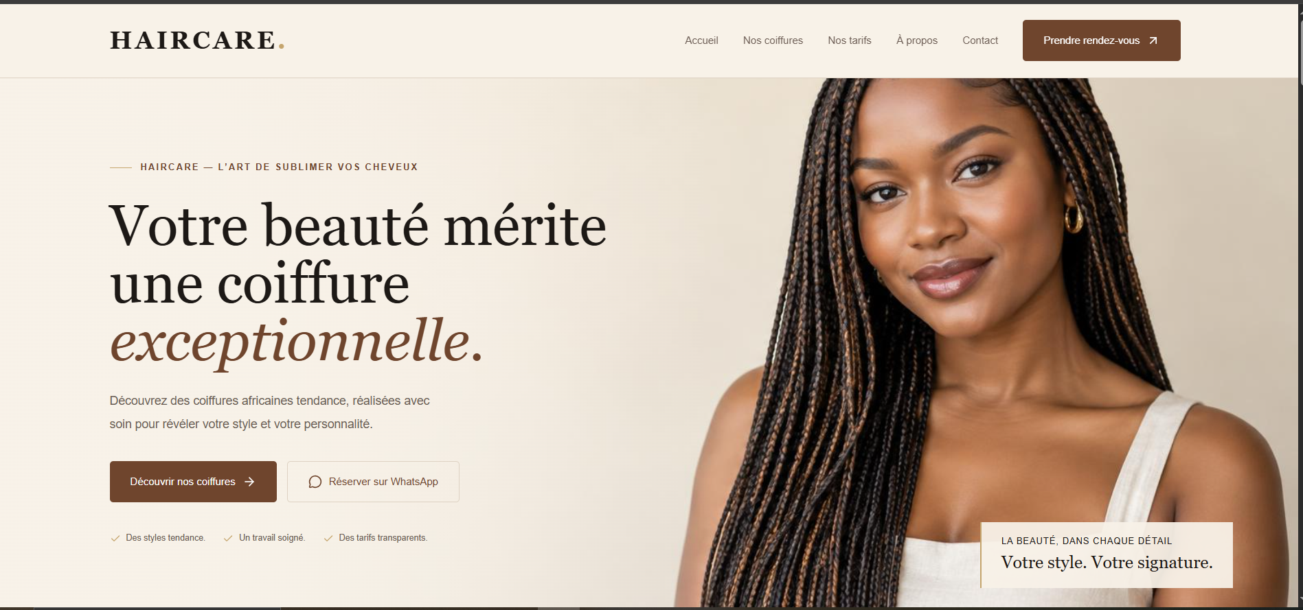 Site vitrine pour salon de coiffure 